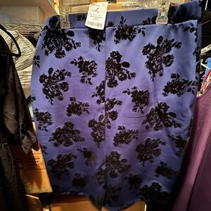 Floral Patterned Blue and Black Skirt